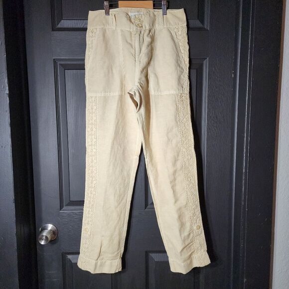 Sundance Sz. 4 New Linen Cotton Blend Organia Lace Pants in Sand Boho Lagenlook - Picture 5 of 16